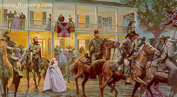 SABERS AND ROSES by Dale Gallon J.E.B. Stuart and his men leave a ball in Urbana, Md., to drive off nearby Yankee raiders, Sept. 8, 1862. In stock and available Current price - $400